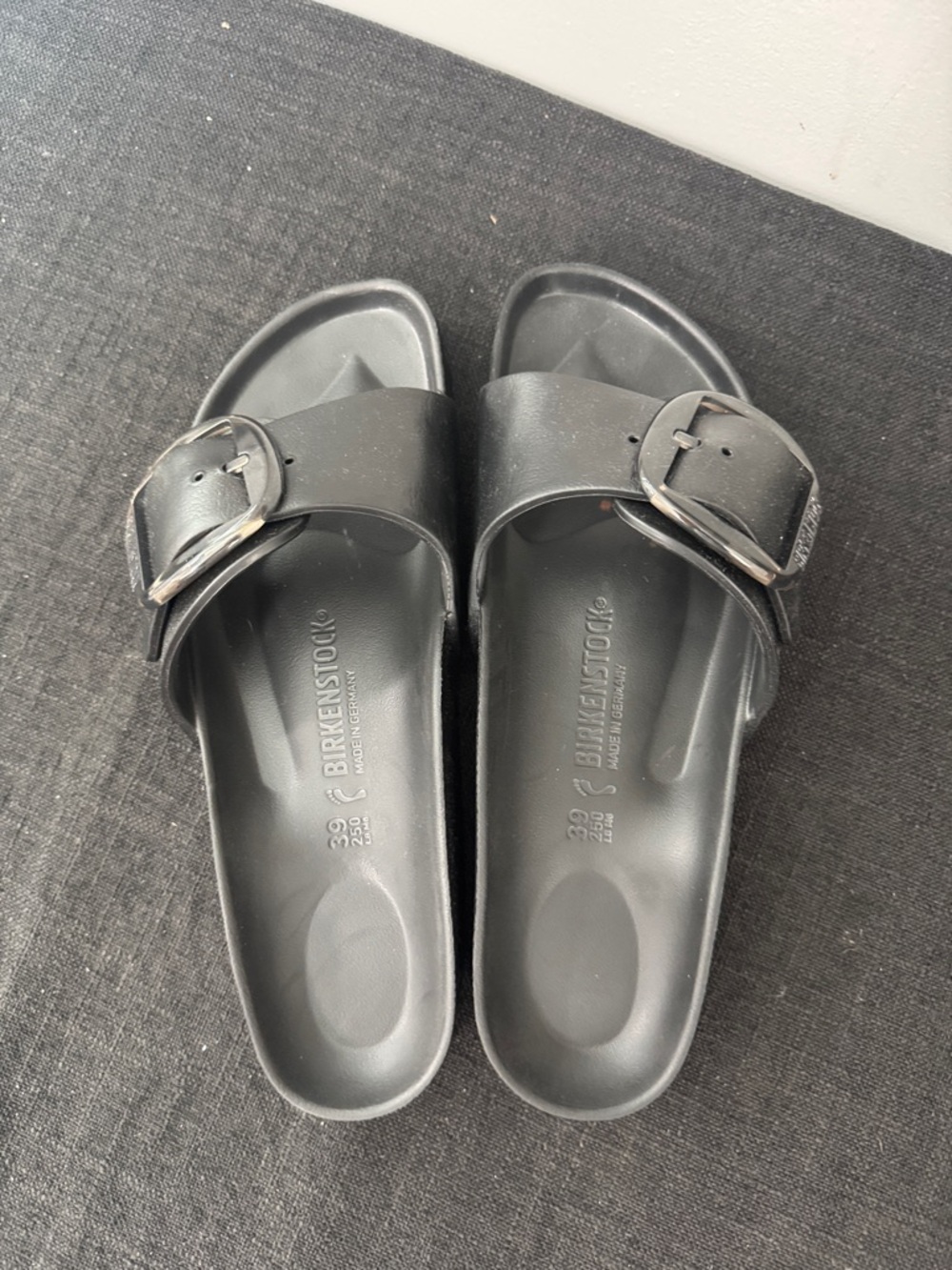 Birkenstock Black EVA Single-Strap Slide Sandals with Big Buckle
